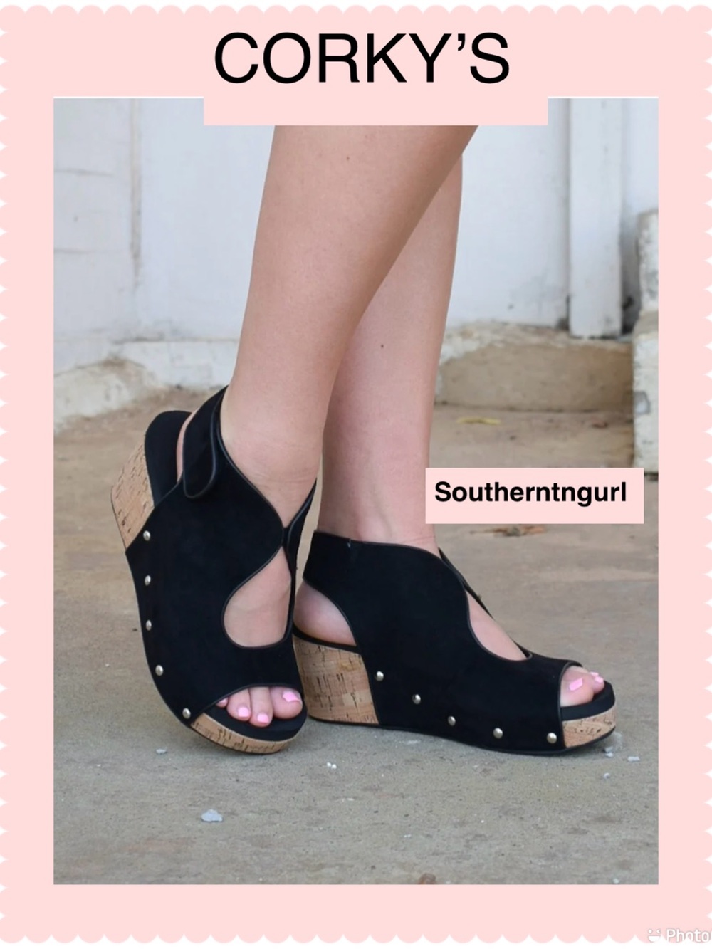 New CORKY’S  Black Suede Cork Wedge Heels  with Stud Accents